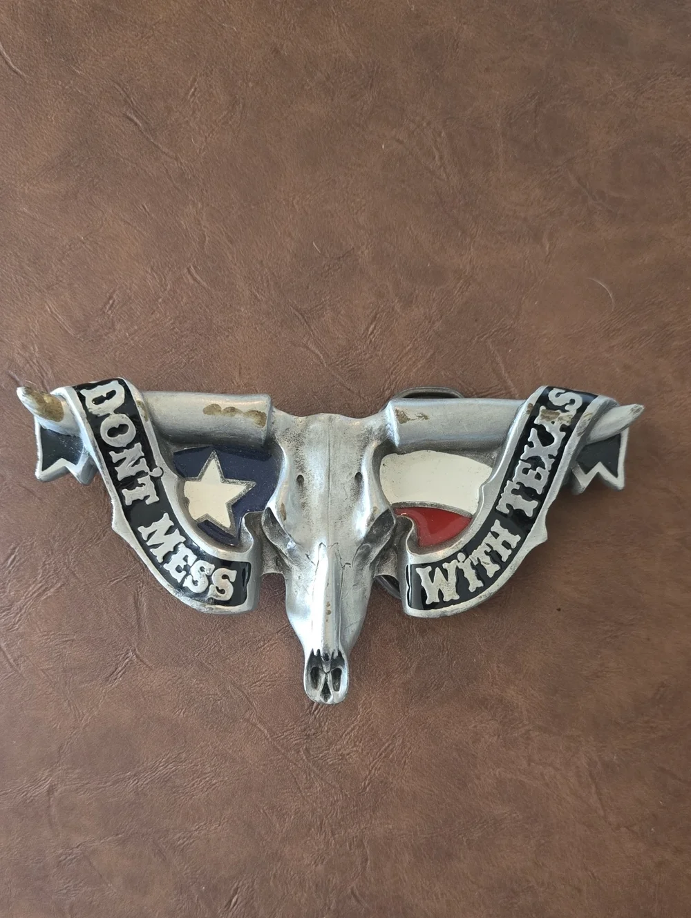 Dont Mess With Texas Belt Buckle Longhorn Skull Heavy Pewter Vintage 4498 Solid